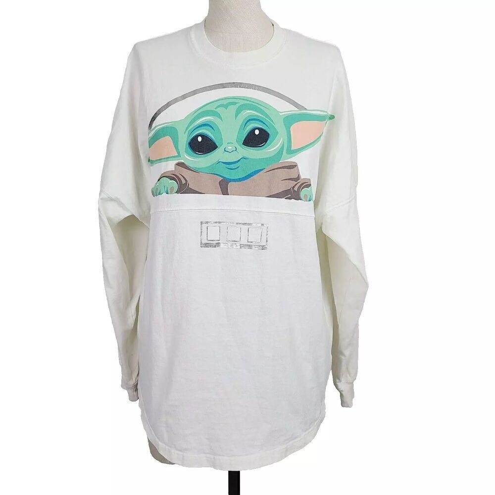 Disney Yoda Spirit Jersey Top‎ XS Ivory Green Knit The Bounty Crewneck Pullover